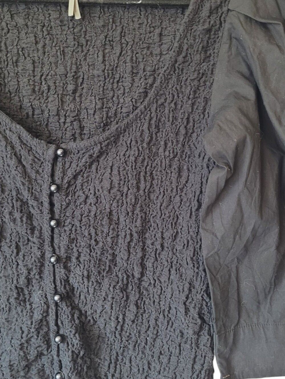 Anthropologie Black Textured Smocked Button-Front Puff Sleeve Top Size M - Picture 4 of 6